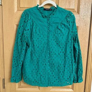 Zessica Women’s Teal Eyelet Blouse for Women - Size L
